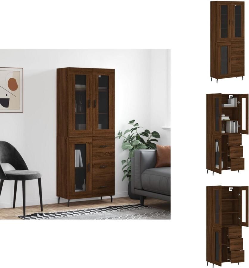 VidaXL Hoge Kast Hoge Kasten Dressoir Buffetkast Hoge kast 69 5x34x180 cm bewerkt hout bruin eikenkleur
