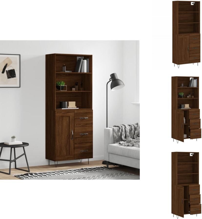 VidaXL Hoge Kast Hoge Kasten Dressoir Buffetkast Hoge kast 69 5x34x180 cm bewerkt hout bruin eikenkleur