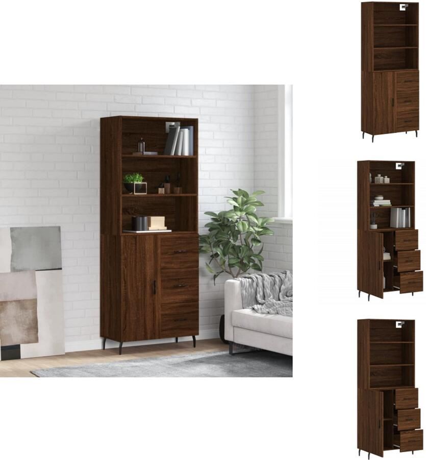 VidaXL Hoge Kast Hoge Kasten Dressoir Buffetkast -Hoge-kast-69-5x34x180-cm-bewerkt-hout-bruin-eikenkleur