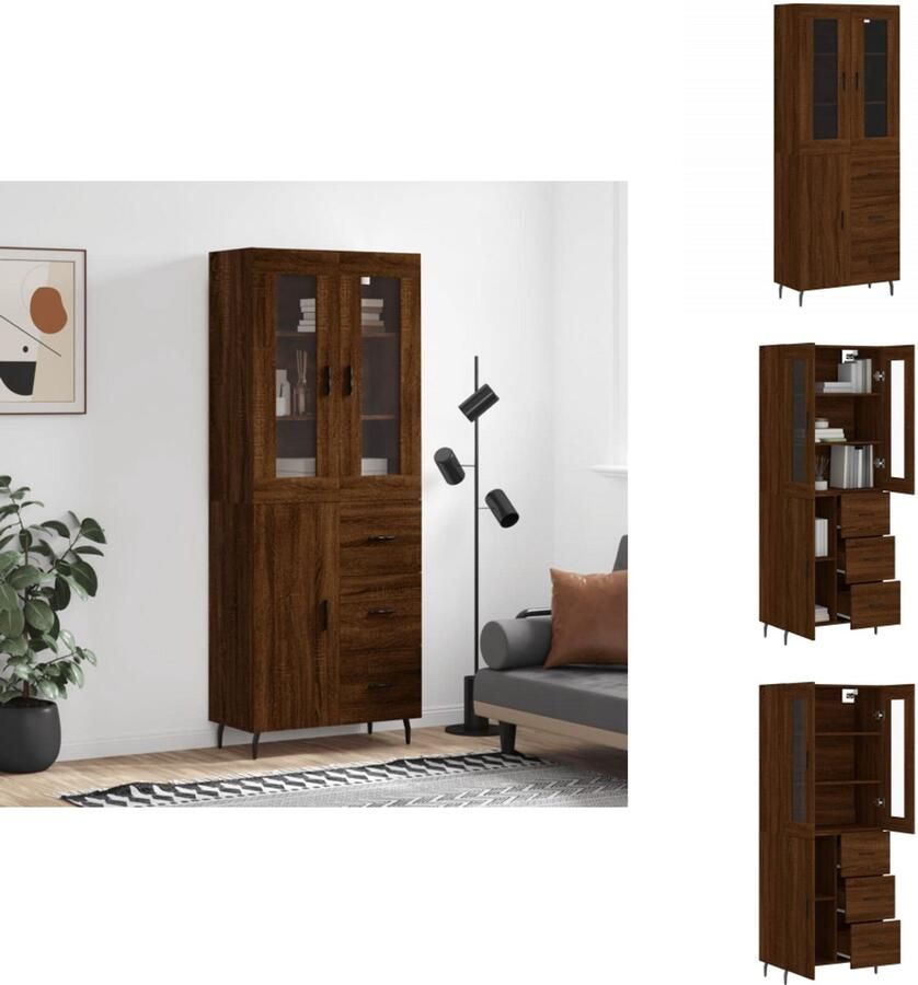 VidaXL Hoge Kast Hoge Kasten Dressoir Buffetkast Hoge kast 69 5x34x180 cm bewerkt hout bruin eikenkleur