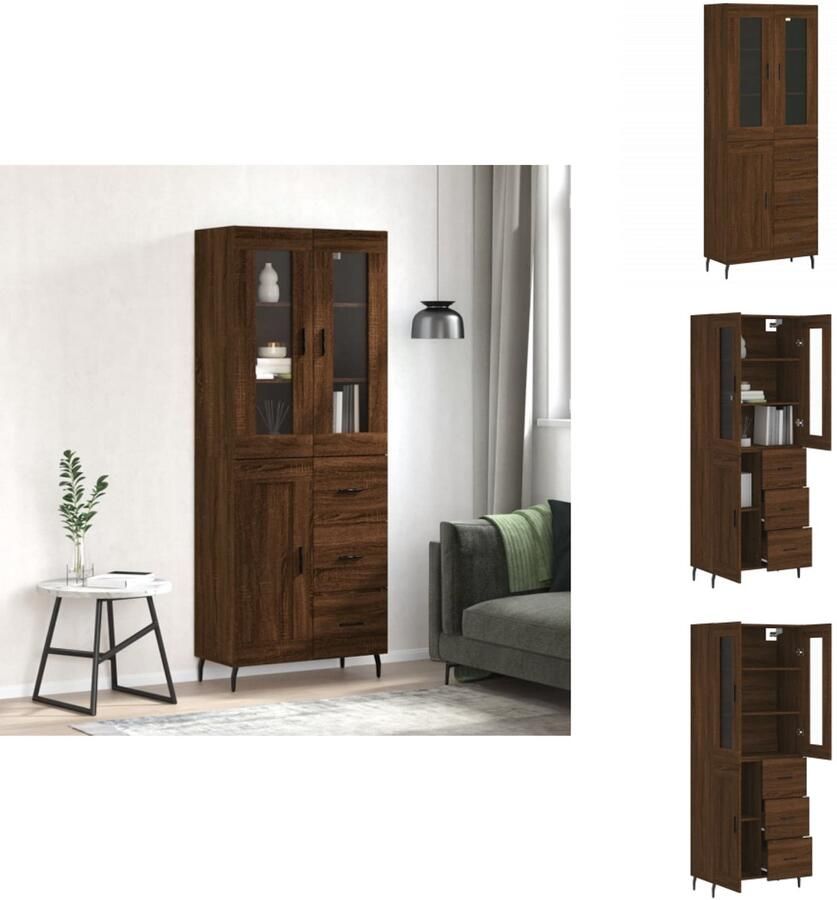 VidaXL Hoge Kast Hoge Kasten Dressoir Buffetkast Hoge kast 69 5x34x180 cm bewerkt hout bruin eikenkleur
