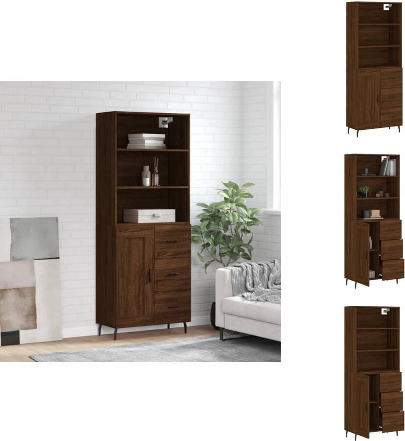 VidaXL Hoge Kast Hoge Kasten Dressoir Buffetkast Hoge kast 69 5x34x180 cm bewerkt hout bruin eikenkleur - Foto 4