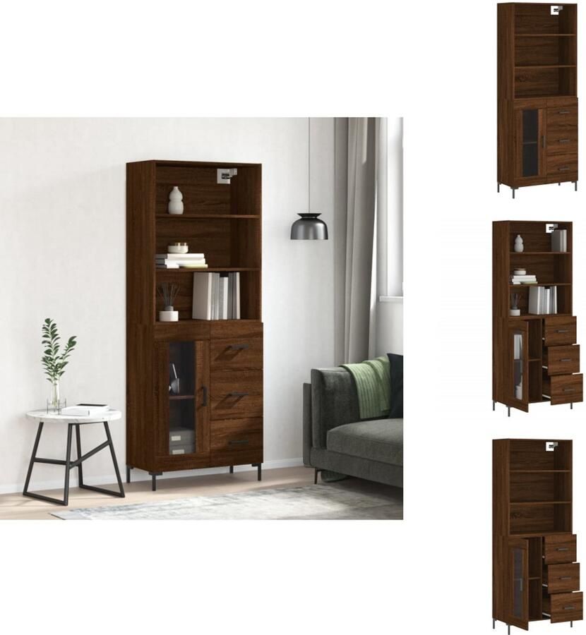 VidaXL Hoge Kast Hoge Kasten Dressoir Buffetkast Hoge kast 69-5x34x180 cm bewerkt hout bruineikenkleurig