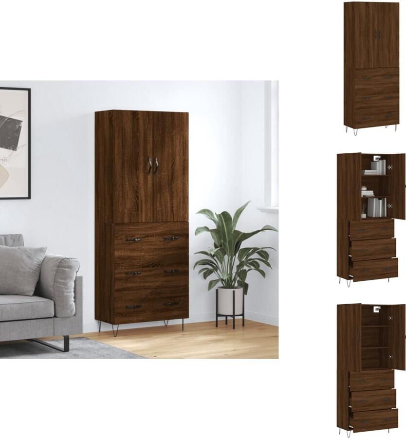 VidaXL Hoge Kast Hoge Kasten Dressoir Buffetkast Hoge kast 69 5x34x180 cm bewerkt hout bruin eikenkleur