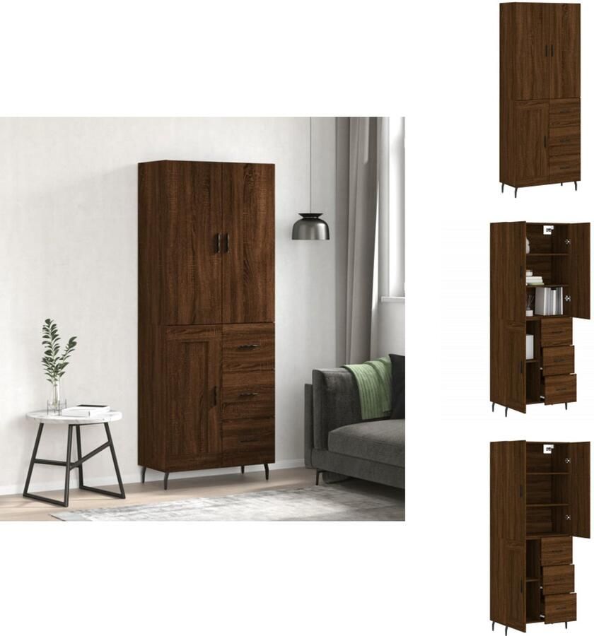 VidaXL Hoge Kast Hoge Kasten Dressoir Buffetkast Hoge kast 69 5x34x180 cm bewerkt hout bruin eikenkleur
