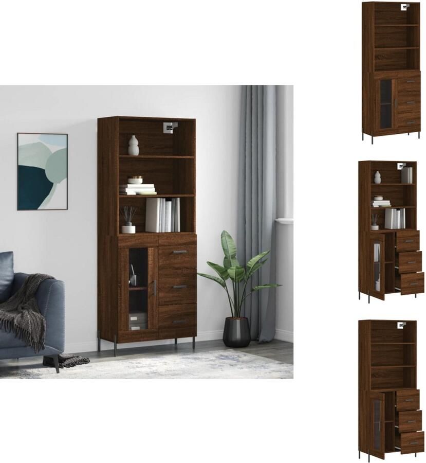 VidaXL Hoge Kast Hoge Kasten Dressoir Buffetkast Hoge kast 69 5x34x180 cm bewerkt hout bruin eikenkleur - Foto 3