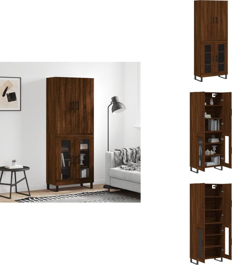 VidaXL Hoge Kast Hoge Kasten Dressoir Buffetkast Hoge kast 69-5x34x180 cm bewerkt hout bruineikenkleurig
