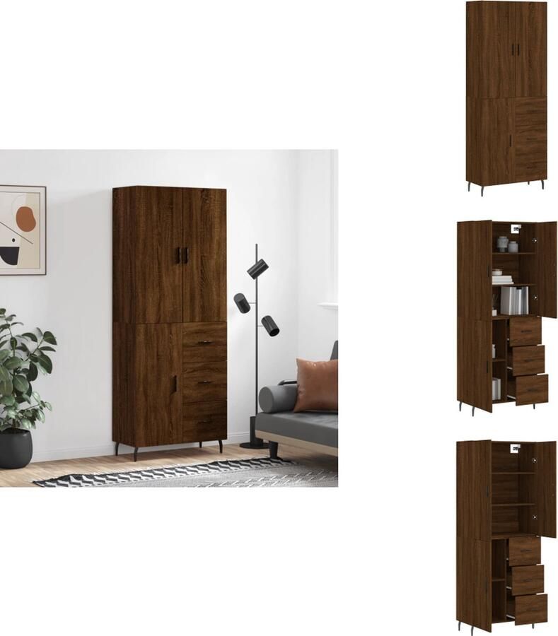 VidaXL Hoge Kast Hoge Kasten Dressoir Buffetkast Hoge kast 69-5x34x180 cm bewerkt hout bruineikenkleurig - Foto 5