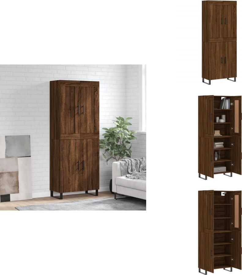 VidaXL Hoge Kast Hoge Kasten Dressoir Buffetkast Hoge kast 69-5x34x180 cm bewerkt hout bruineikenkleurig - Foto 4