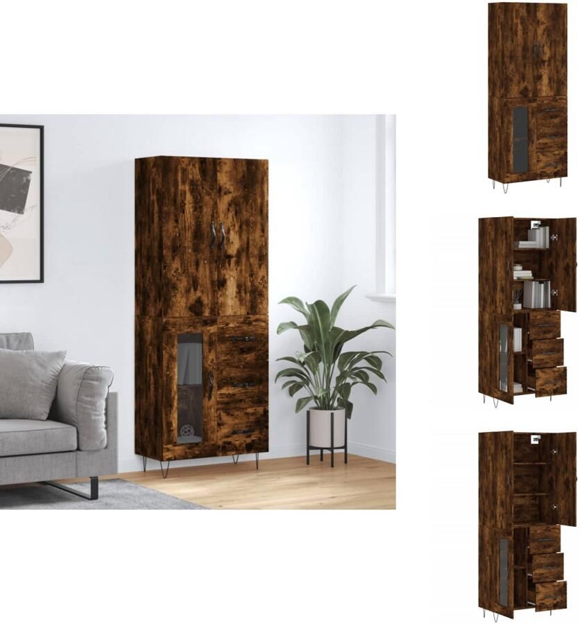 VidaXL Hoge Kast Hoge Kasten Dressoir Buffetkast Hoge kast 69 5x34x180 cm bewerkt hout gerookt eikenkleurig