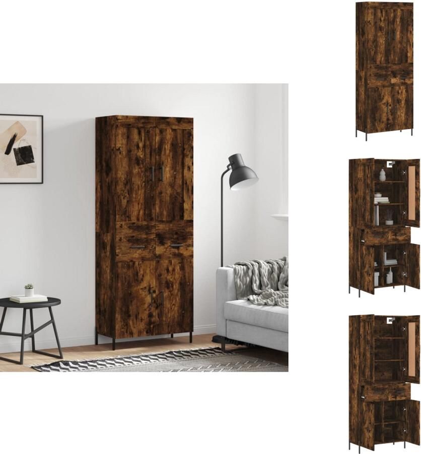 VidaXL Hoge Kast Hoge Kasten Dressoir Buffetkast Hoge kast 69 5x34x180 cm bewerkt hout gerookt eikenkleurig