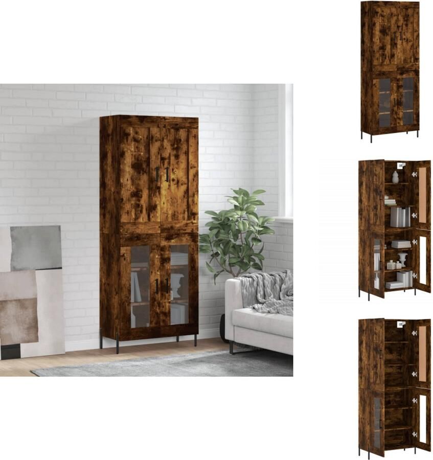 VidaXL Hoge Kast Hoge Kasten Dressoir Buffetkast Hoge kast 69 5x34x180 cm bewerkt hout gerookt eikenkleurig