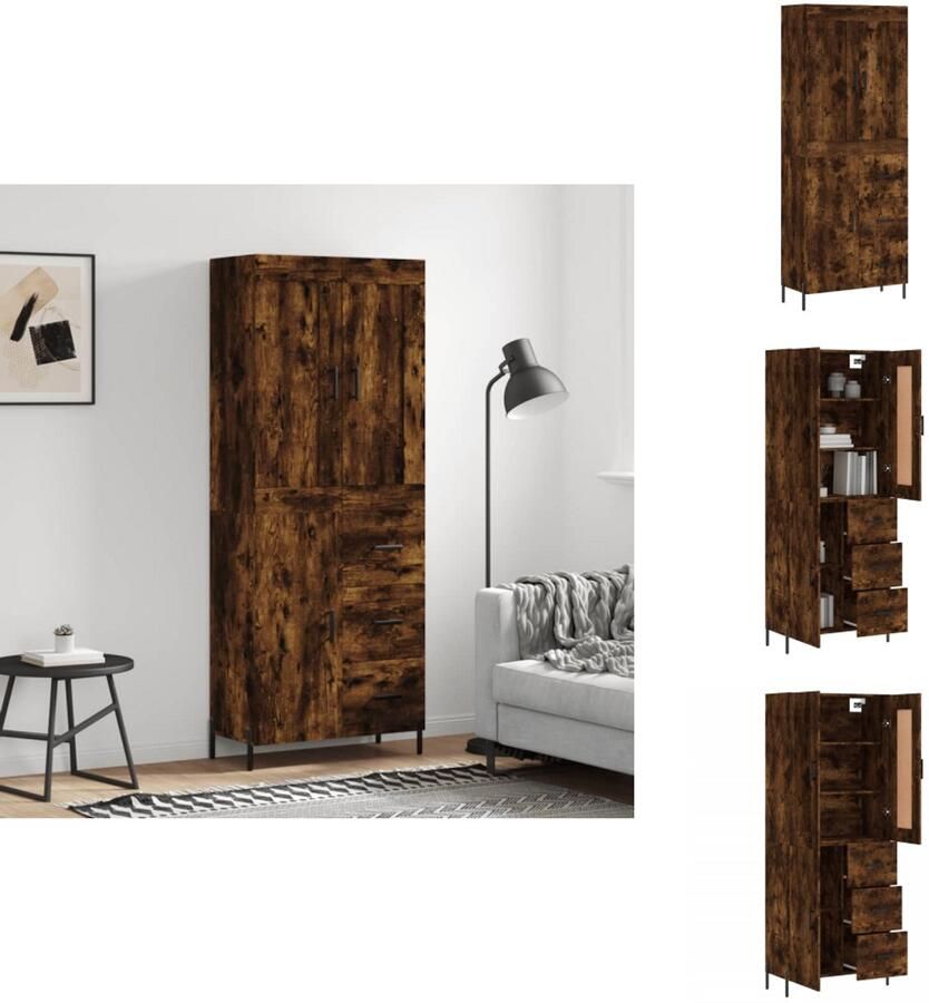 VidaXL Hoge Kast Hoge Kasten Dressoir Buffetkast Hoge kast 69 5x34x180 cm bewerkt hout gerookt eikenkleurig