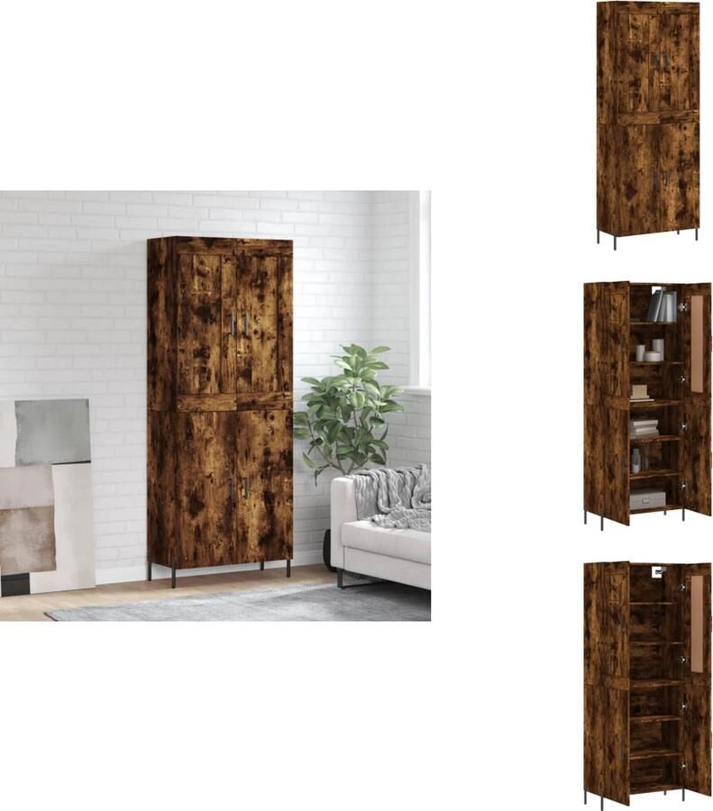 VidaXL Hoge Kast Hoge Kasten Dressoir Buffetkast -Hoge-kast-69-5x34x180-cm-bewerkt-hout-gerookt-eikenkleurig - Foto 3