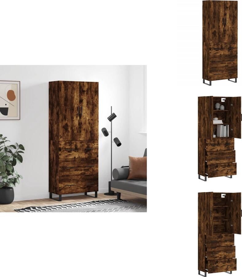 VidaXL Hoge Kast Hoge Kasten Dressoir Buffetkast Hoge kast 69-5x34x180 cm bewerkt hout gerookt eikenkleurig