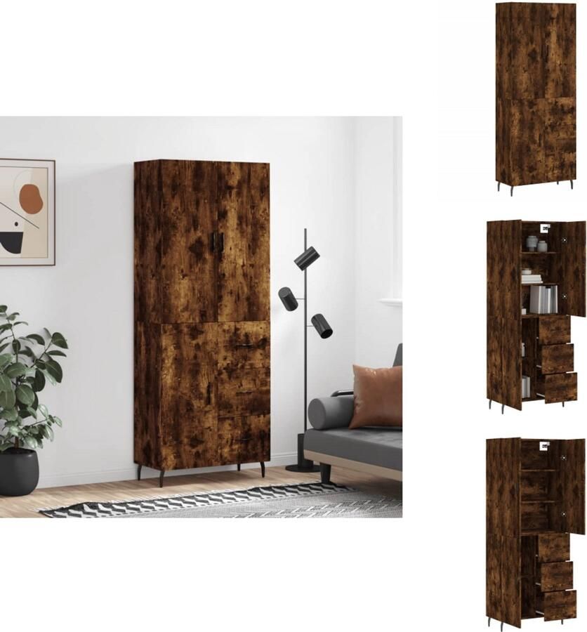 VidaXL Hoge Kast Hoge Kasten Dressoir Buffetkast Hoge kast 69 5x34x180 cm bewerkt hout gerookt eikenkleurig