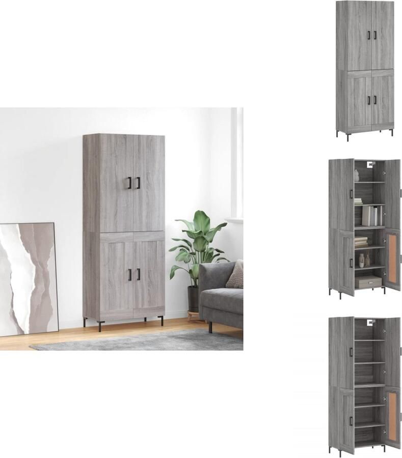 VidaXL Hoge Kast Hoge Kasten Dressoir Buffetkast Hoge kast 69-5x34x180 cm bewerkt hout grijs sonoma eikenkleurig - Foto 2