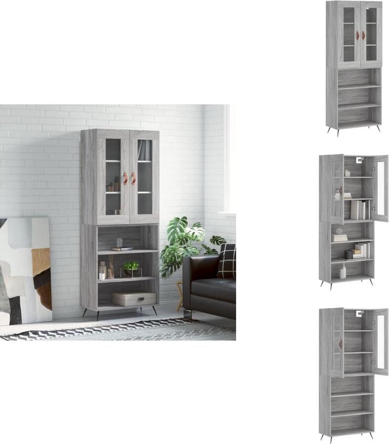 VidaXL Hoge Kast Hoge Kasten Dressoir Buffetkast -Hoge-kast-69-5x34x180-cm-bewerkt-hout-grijs-sonoma-eikenkleurig - Foto 10