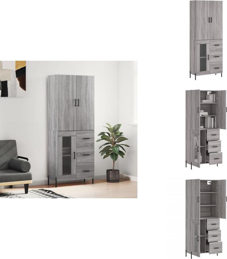VidaXL Hoge Kast Hoge Kasten Dressoir Buffetkast -Hoge-kast-69-5x34x180-cm-bewerkt-hout-grijs-sonoma-eikenkleurig - Foto 9