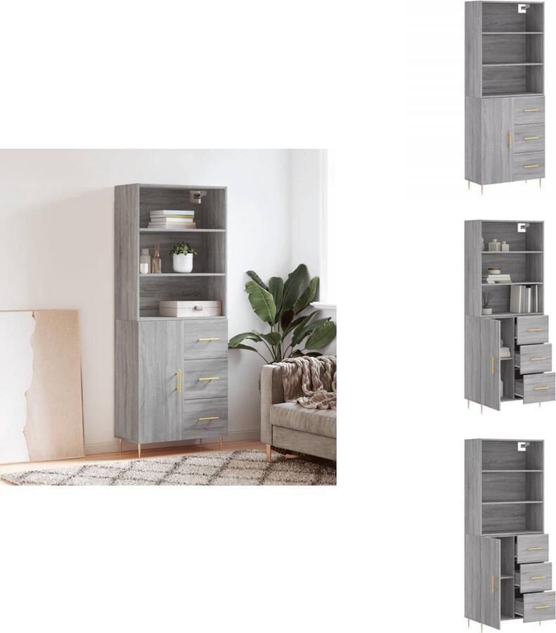 VidaXL Hoge Kast Hoge Kasten Dressoir Buffetkast -Hoge-kast-69-5x34x180-cm-bewerkt-hout-grijs-sonoma-eikenkleurig - Foto 8