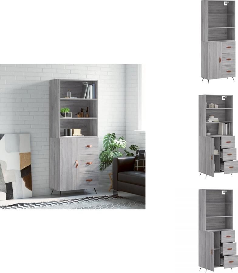 VidaXL Hoge Kast Hoge Kasten Dressoir Buffetkast -Hoge-kast-69-5x34x180-cm-bewerkt-hout-grijs-sonoma-eikenkleurig - Foto 12