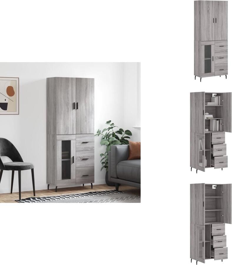 VidaXL Hoge Kast Hoge Kasten Dressoir Buffetkast -Hoge-kast-69-5x34x180-cm-bewerkt-hout-grijs-sonoma-eikenkleurig - Foto 11