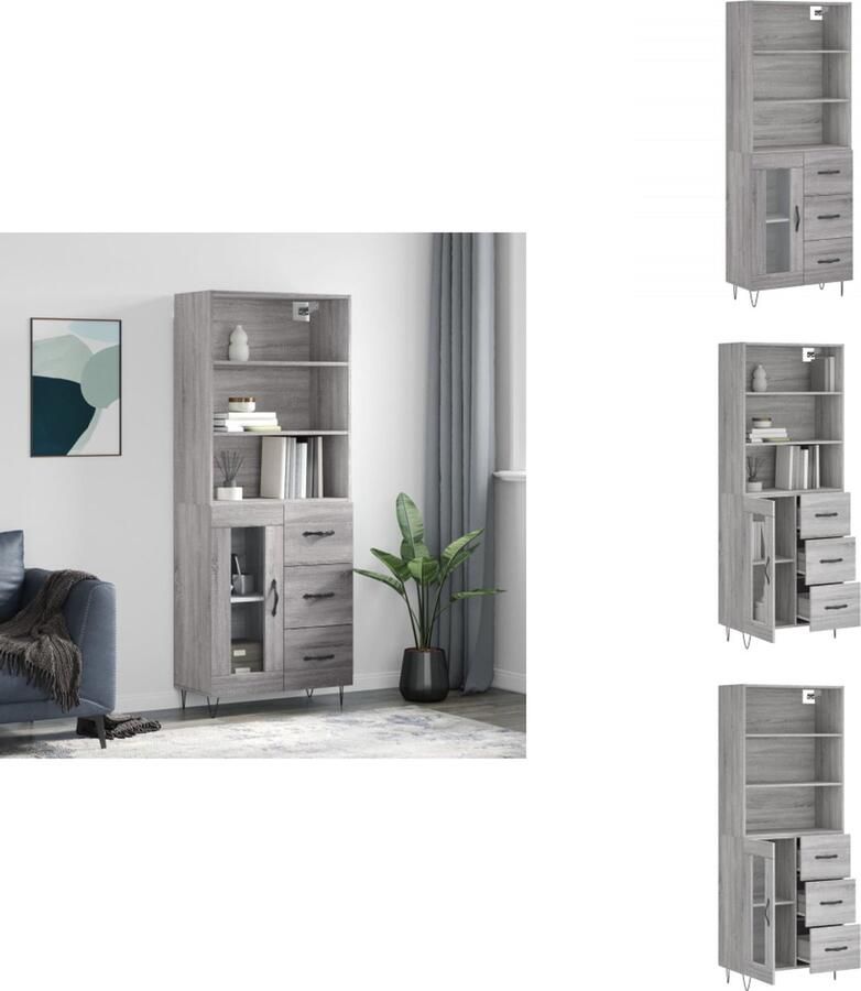VidaXL Hoge Kast Hoge Kasten Dressoir Buffetkast -Hoge-kast-69-5x34x180-cm-bewerkt-hout-grijs-sonoma-eikenkleurig - Foto 13