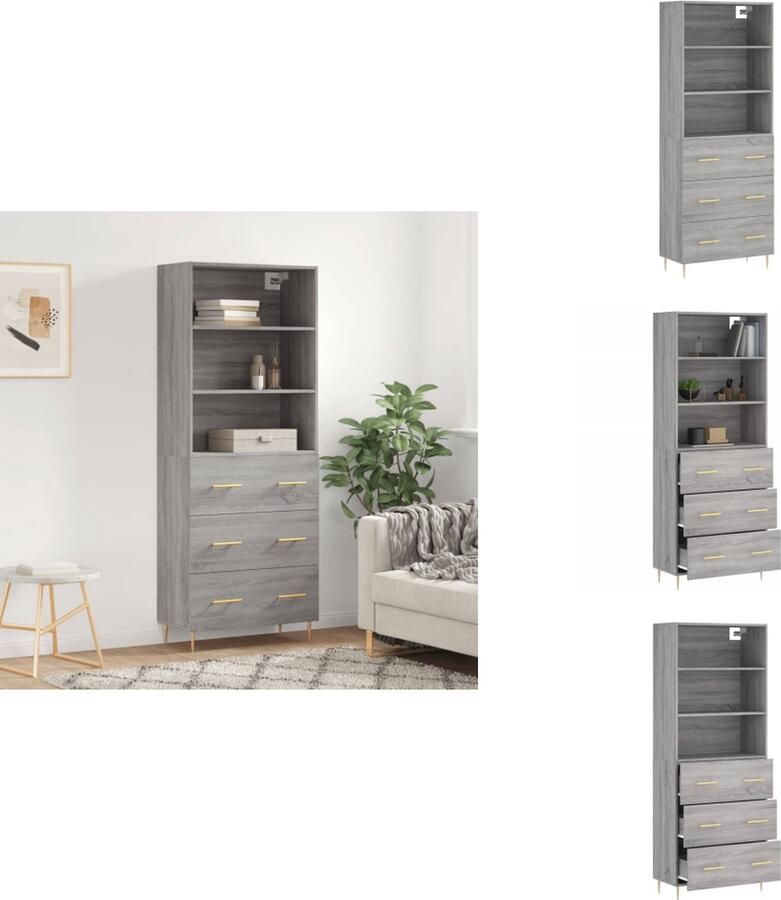 VidaXL Hoge Kast Hoge Kasten Dressoir Buffetkast -Hoge-kast-69-5x34x180-cm-bewerkt-hout-grijs-sonoma-eikenkleurig - Foto 14