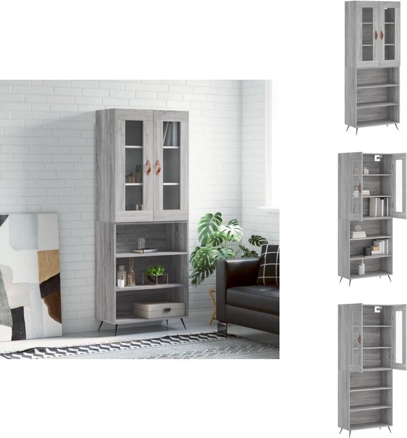 VidaXL Hoge Kast Hoge Kasten Dressoir Buffetkast -Hoge-kast-69-5x34x180-cm-bewerkt-hout-grijs-sonoma-eikenkleurig - Foto 6