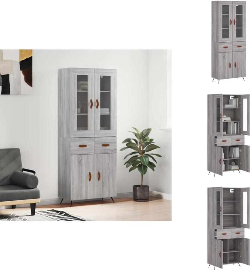 VidaXL Hoge Kast Hoge Kasten Dressoir Buffetkast Hoge kast 69 5x34x180 cm bewerkt hout grijs sonoma eikenkleurig