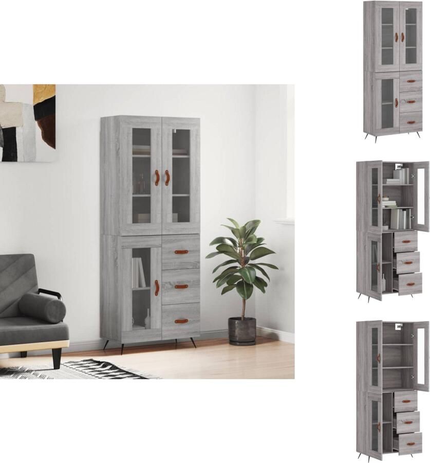 VidaXL Hoge Kast Hoge Kasten Dressoir Buffetkast -Hoge-kast-69-5x34x180-cm-bewerkt-hout-grijs-sonoma-eikenkleurig - Foto 4