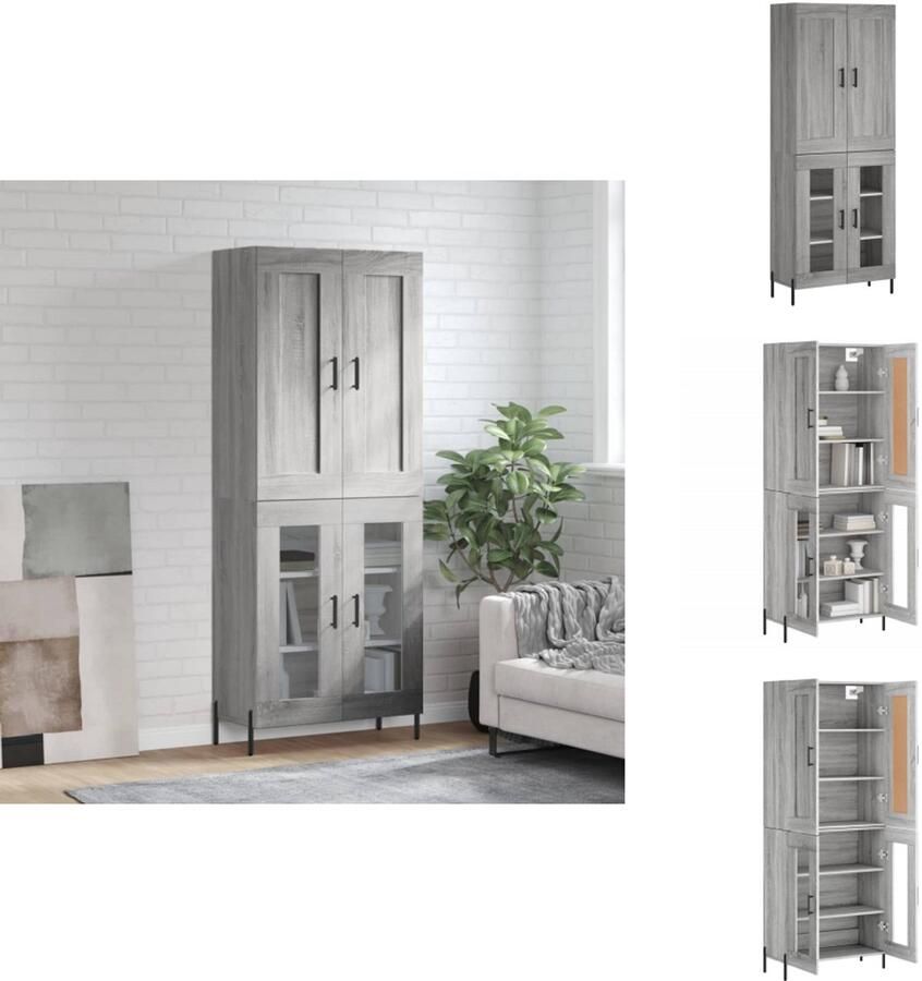 VidaXL Hoge Kast Hoge Kasten Dressoir Buffetkast -Hoge-kast-69-5x34x180-cm-bewerkt-hout-grijs-sonoma-eikenkleurig - Foto 3