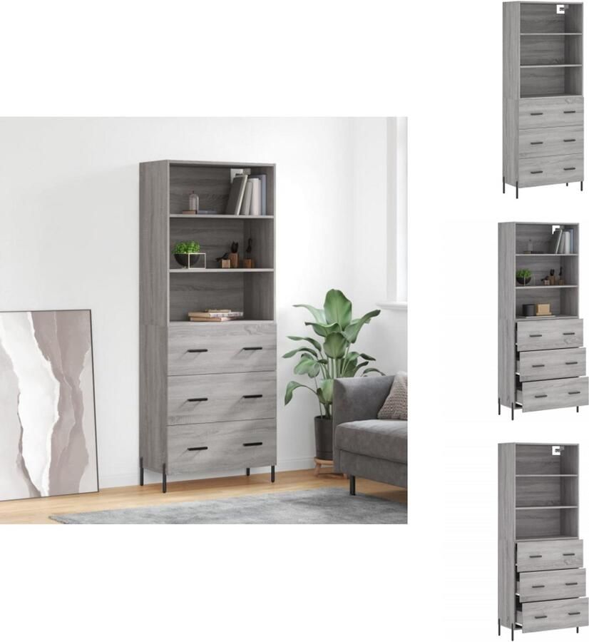 VidaXL Hoge Kast Hoge Kasten Dressoir Buffetkast Hoge kast 69 5x34x180 cm bewerkt hout grijs sonoma eikenkleurig
