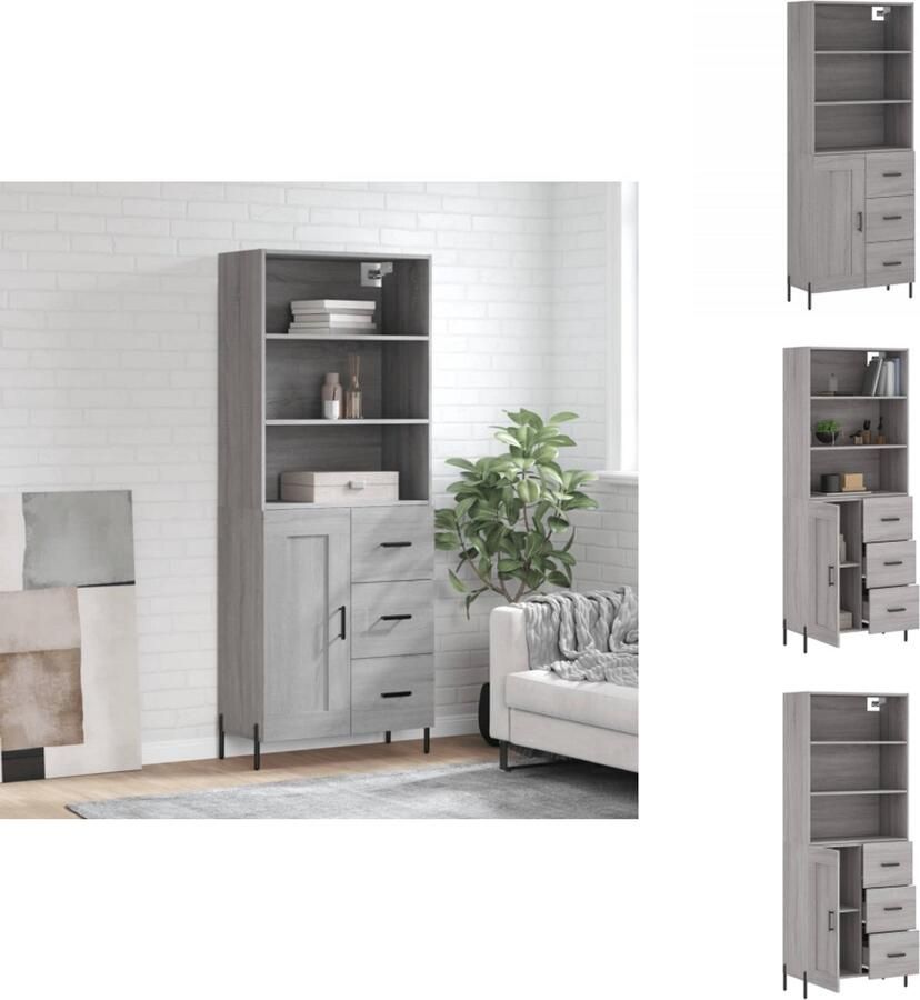 VidaXL Hoge Kast Hoge Kasten Dressoir Buffetkast Hoge kast 69 5x34x180 cm bewerkt hout grijs sonoma eikenkleurig