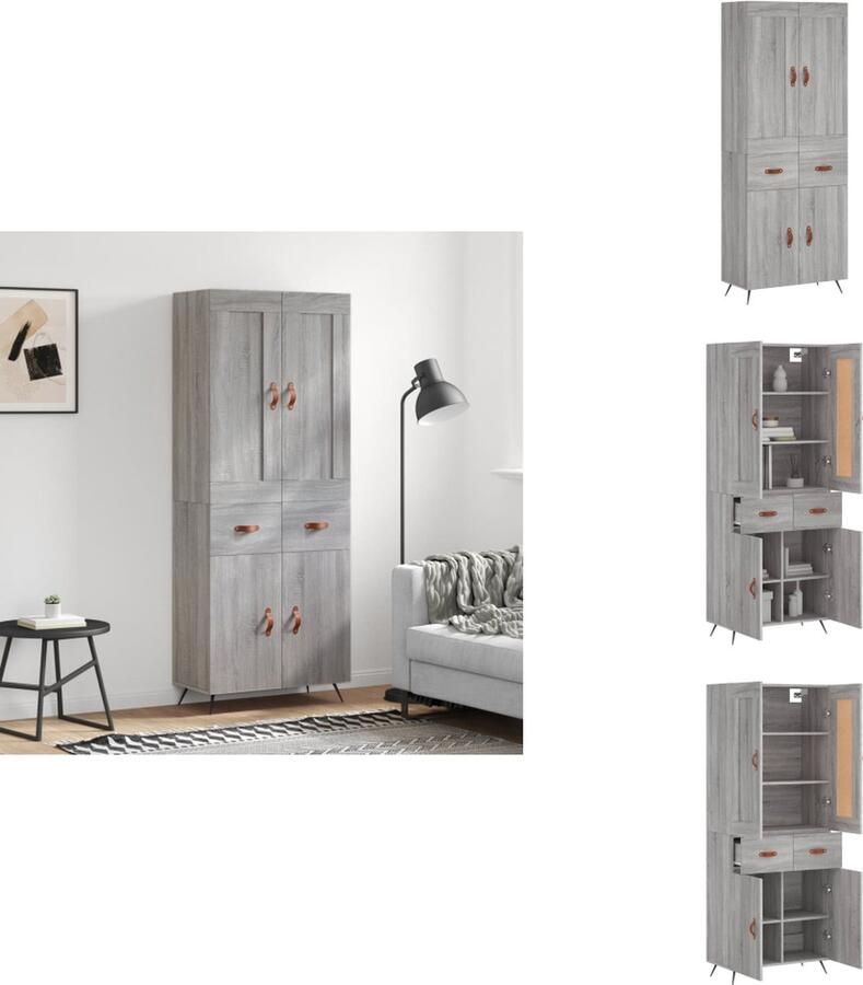 VidaXL Hoge Kast Hoge Kasten Dressoir Buffetkast Hoge kast 69-5x34x180 cm bewerkt hout grijs sonoma eikenkleurig