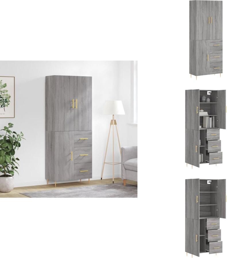 VidaXL Hoge Kast Hoge Kasten Dressoir Buffetkast Hoge kast 69-5x34x180 cm bewerkt hout grijs sonoma eikenkleurig