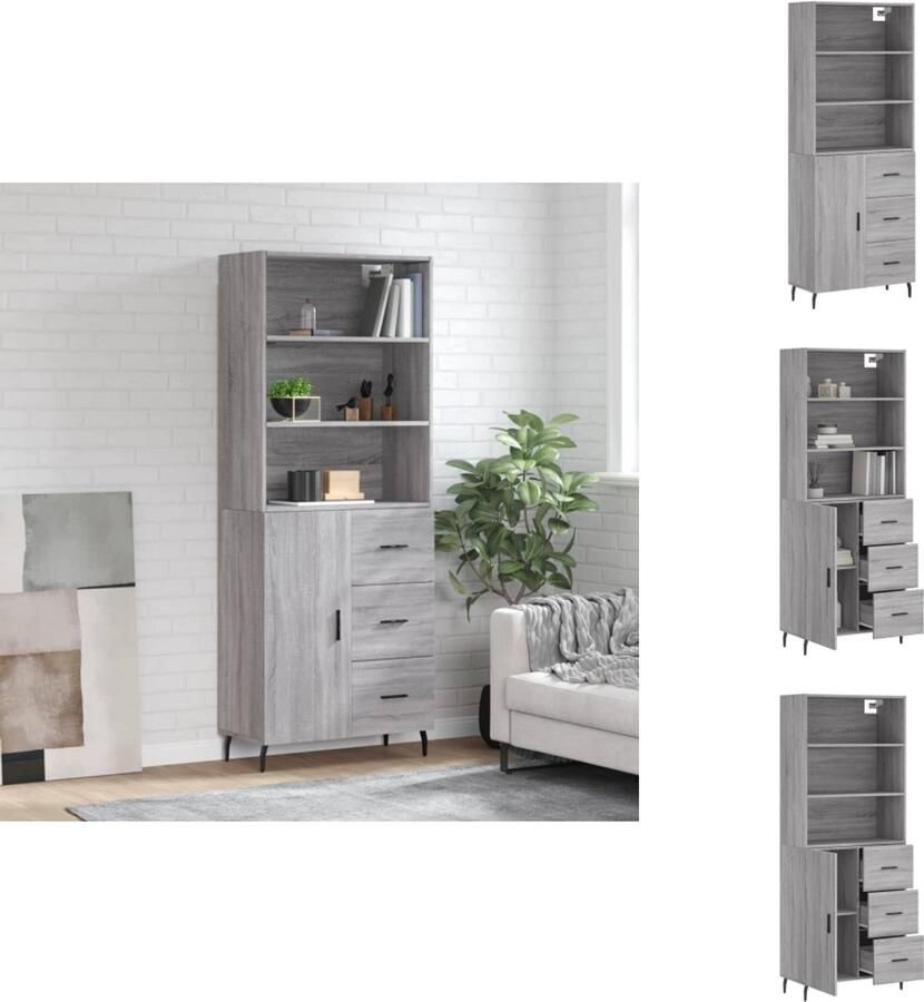 VidaXL Hoge Kast Hoge Kasten Dressoir Buffetkast Hoge kast 69 5x34x180 cm bewerkt hout grijs sonoma eikenkleurig