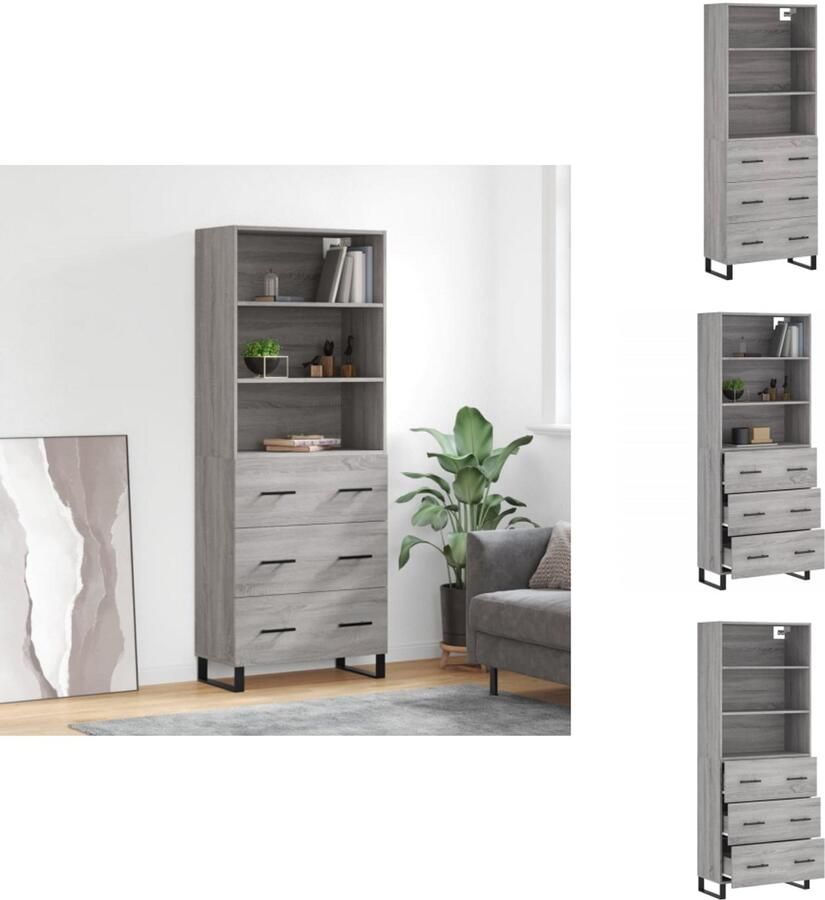 VidaXL Hoge Kast Hoge Kasten Dressoir Buffetkast Hoge kast 69 5x34x180 cm bewerkt hout grijs sonoma eikenkleurig