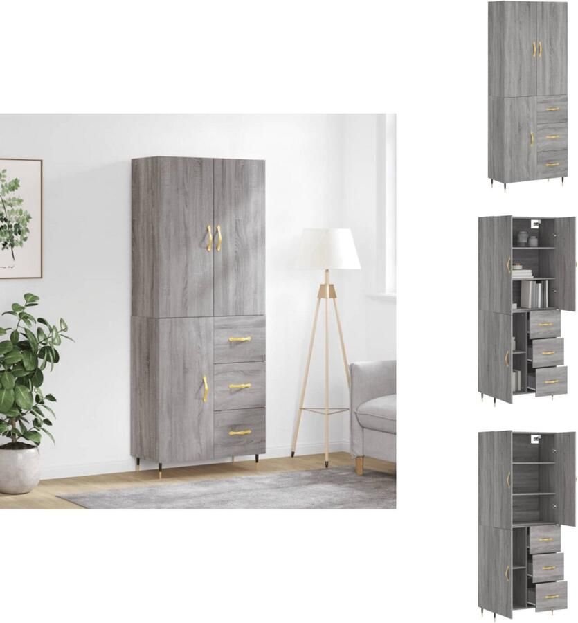 VidaXL Hoge Kast Hoge Kasten Dressoir Buffetkast Hoge kast 69 5x34x180 cm bewerkt hout grijs sonoma eikenkleurig