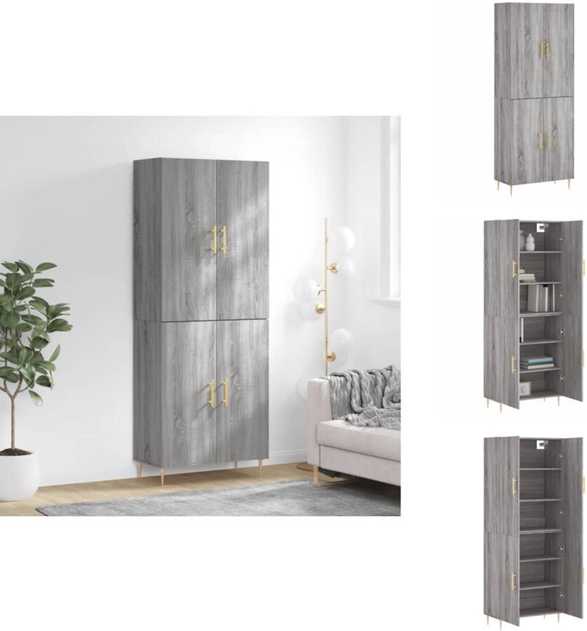 VidaXL Hoge Kast Hoge Kasten Dressoir Buffetkast -Hoge-kast-69-5x34x180-cm-bewerkt-hout-grijs-sonoma-eikenkleurig - Foto 5