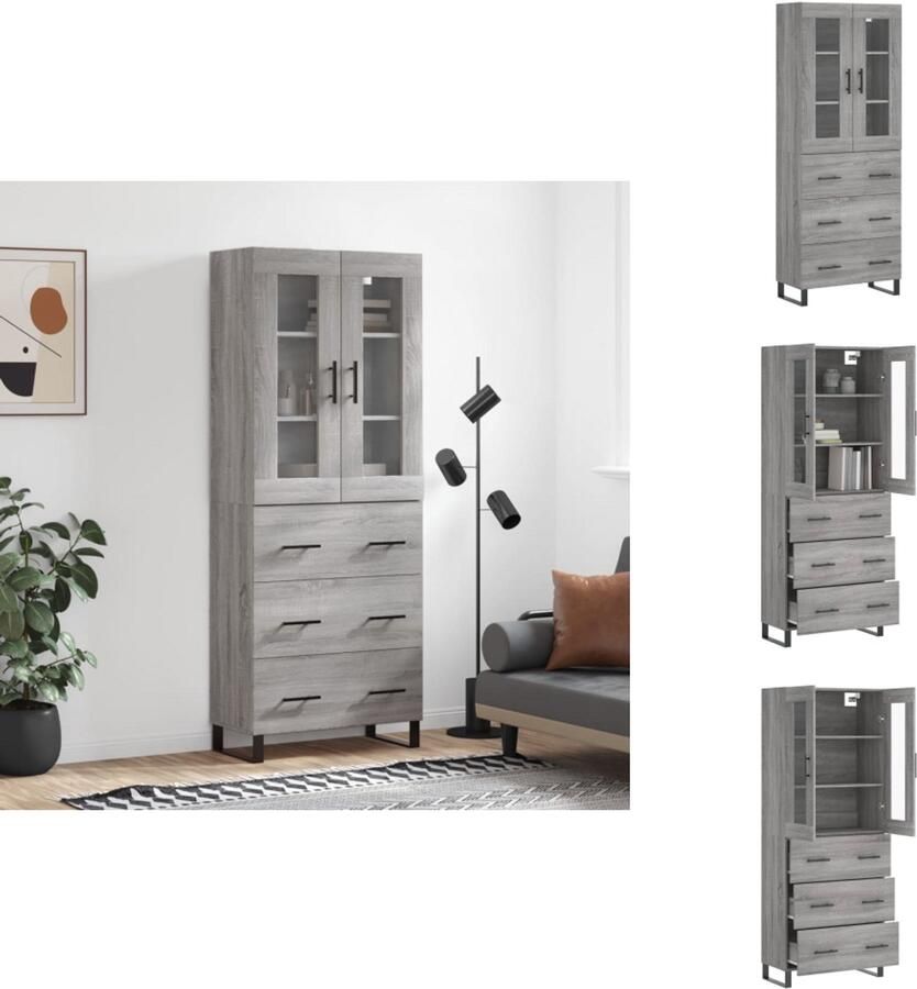 VidaXL Hoge Kast Hoge Kasten Dressoir Buffetkast Hoge kast 69 5x34x180 cm bewerkt hout grijs sonoma eikenkleurig