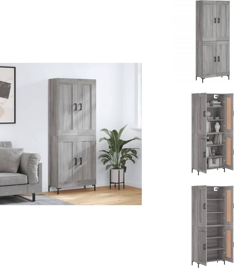 VidaXL Hoge Kast Hoge Kasten Dressoir Buffetkast Hoge kast 69-5x34x180 cm bewerkt hout grijs sonoma eikenkleurig