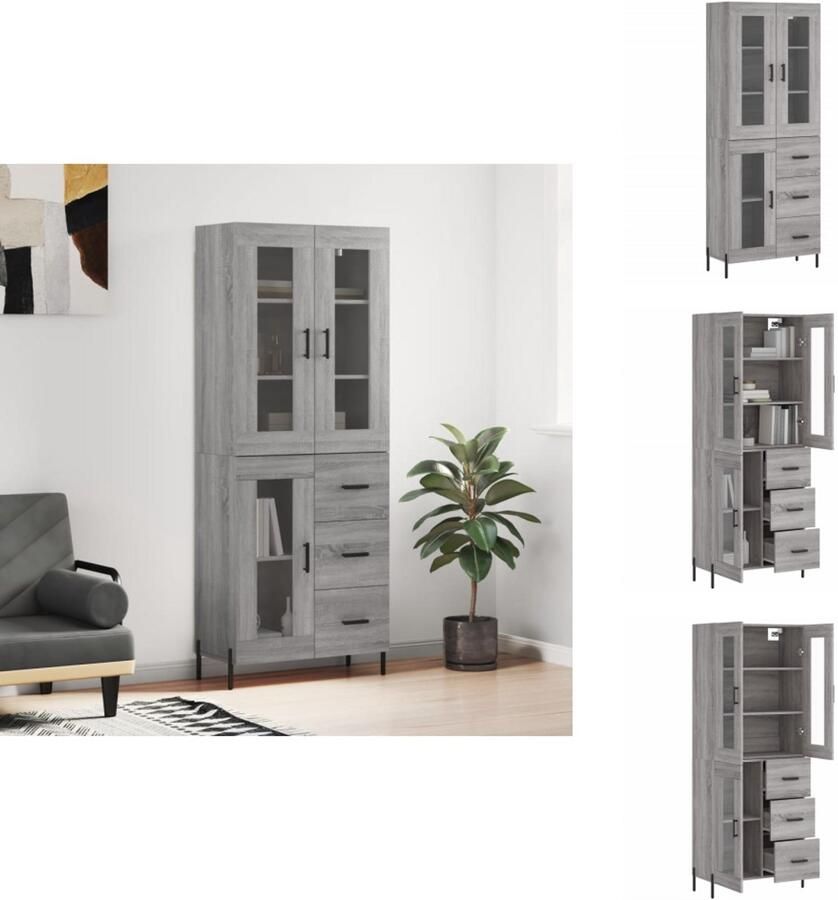 VidaXL Hoge Kast Hoge Kasten Dressoir Buffetkast Hoge kast 69 5x34x180 cm bewerkt hout grijs sonoma eikenkleurig