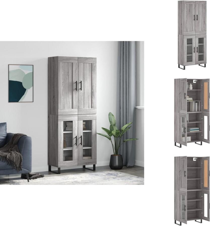 VidaXL Hoge Kast Hoge Kasten Dressoir Buffetkast Hoge kast 69 5x34x180 cm bewerkt hout grijs sonoma eikenkleurig