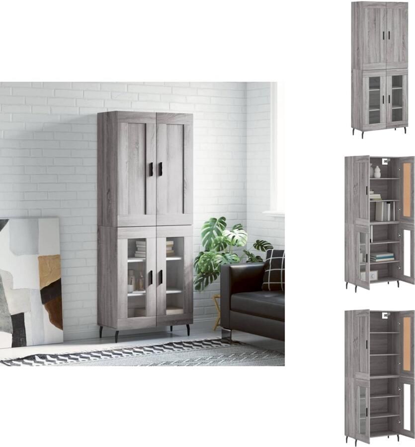 VidaXL Hoge Kast Hoge Kasten Dressoir Buffetkast Hoge kast 69 5x34x180 cm bewerkt hout grijs sonoma eikenkleurig