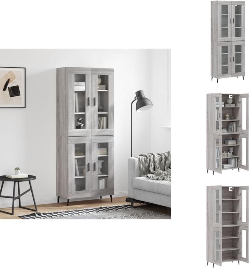 VidaXL Hoge Kast Hoge Kasten Dressoir Buffetkast Hoge kast 69 5x34x180 cm bewerkt hout grijs sonoma eikenkleurig