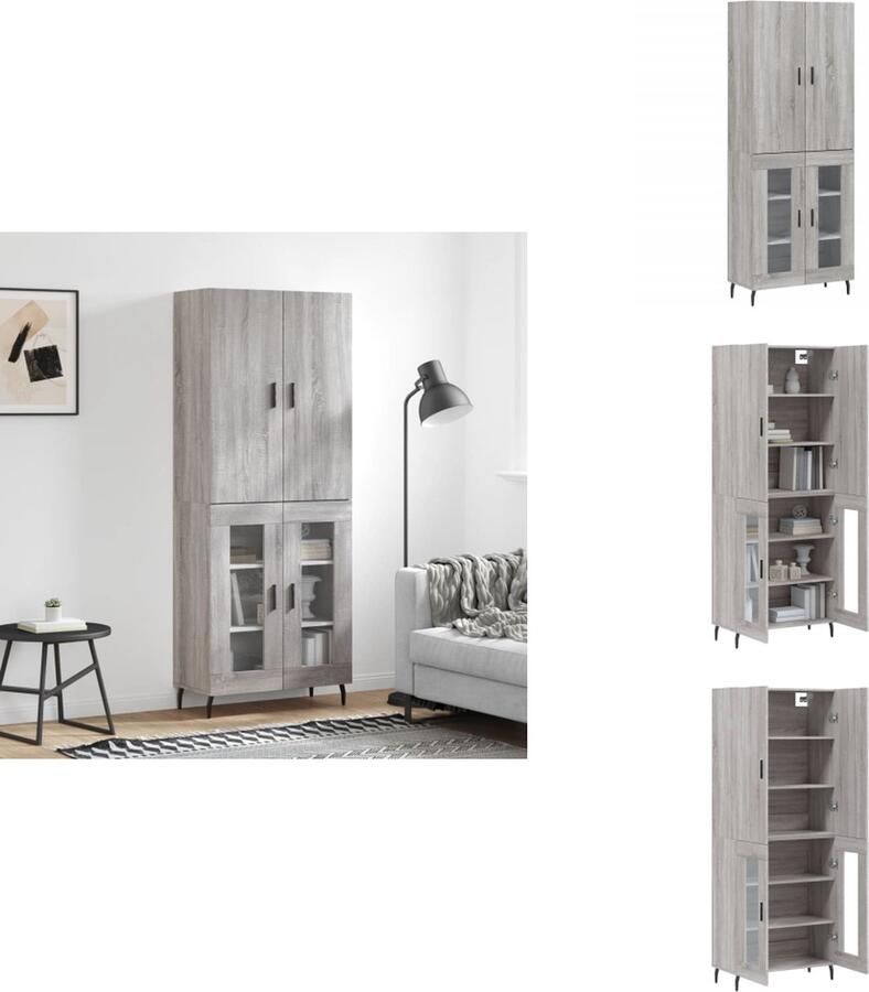 VidaXL Hoge Kast Hoge Kasten Dressoir Buffetkast Hoge kast 69 5x34x180 cm bewerkt hout grijs sonoma eikenkleurig