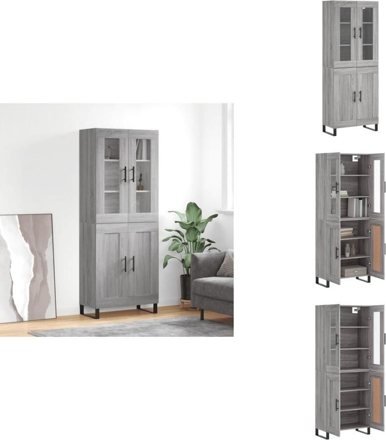 VidaXL Hoge Kast Hoge Kasten Dressoir Buffetkast Hoge kast 69-5x34x180 cm bewerkt hout grijs sonoma eikenkleurig