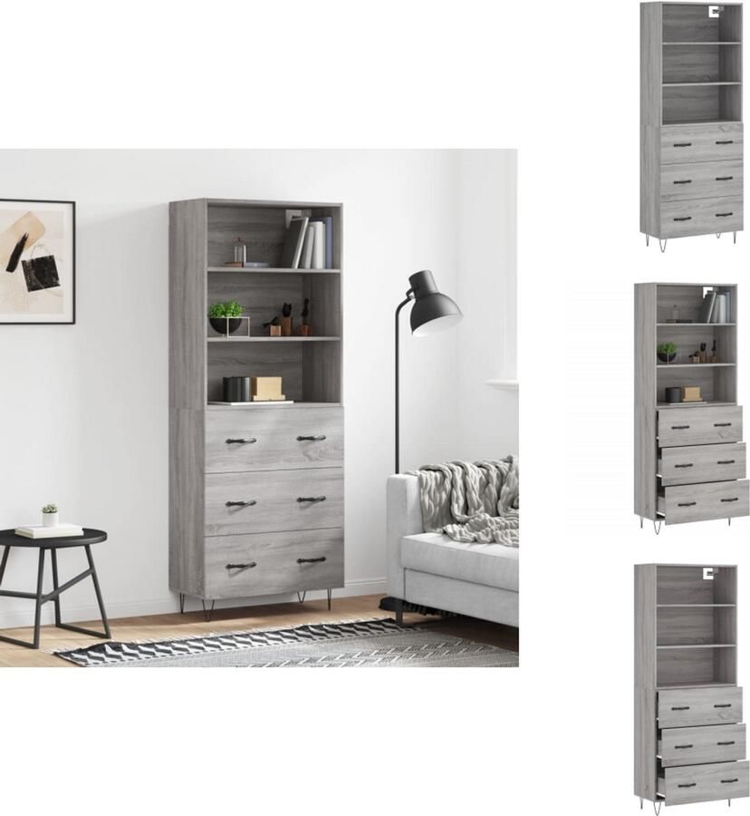 VidaXL Hoge Kast Hoge Kasten Dressoir Buffetkast -Hoge-kast-69-5x34x180-cm-bewerkt-hout-grijs-sonoma-eikenkleurig - Foto 7