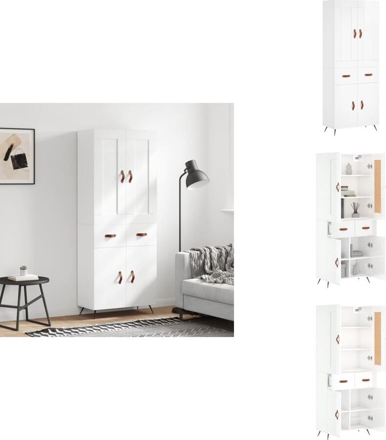 VidaXL Hoge Kast Hoge Kasten Dressoir Buffetkast Hoge kast 69-5x34x180 cm bewerkt hout hoogglans wit